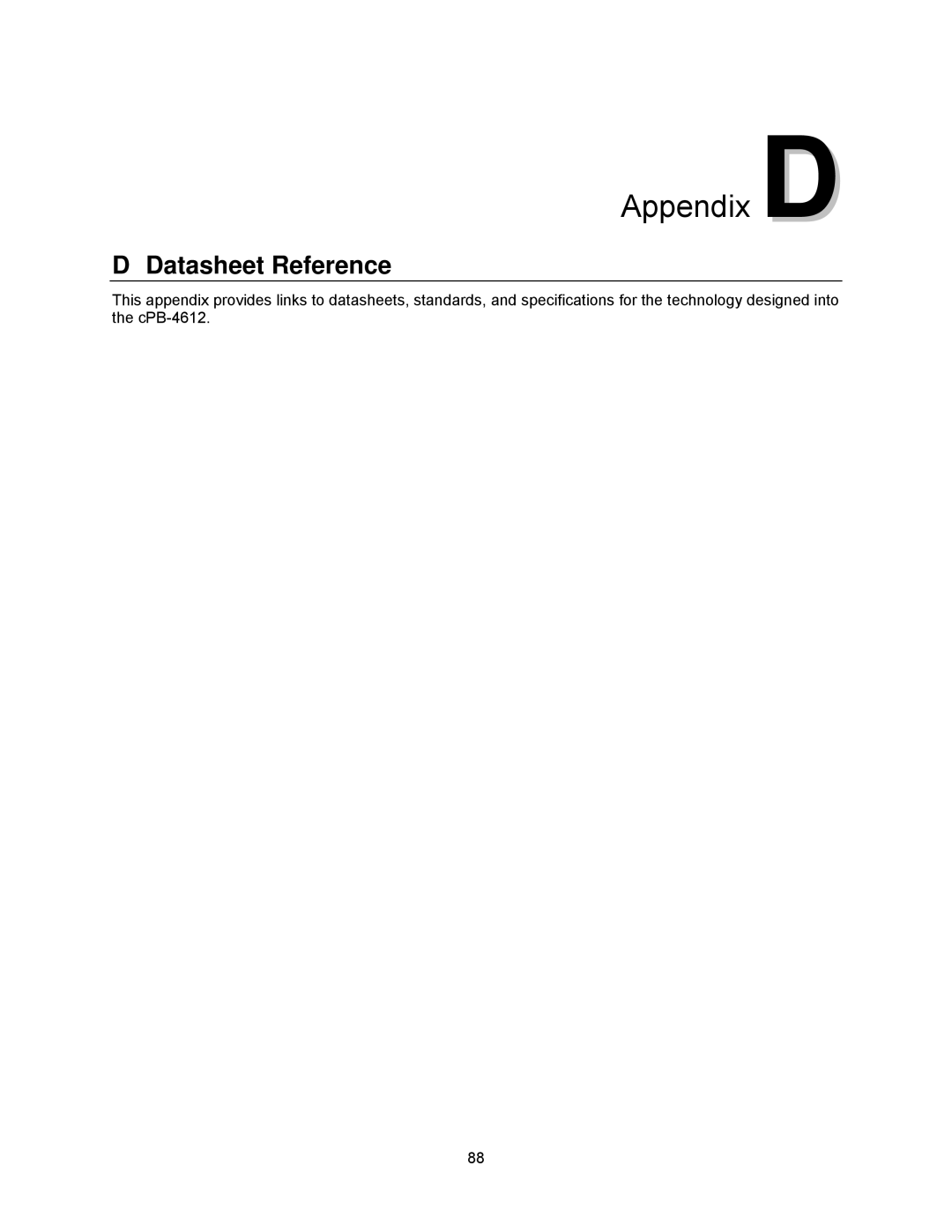 Intel cpb4612, cpci borard with a intel pentuim M manual Appendix D, Datasheet Reference 