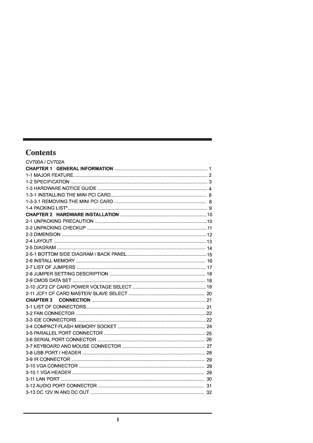 Intel CV702A, CV700A manual Contents, Chapter 