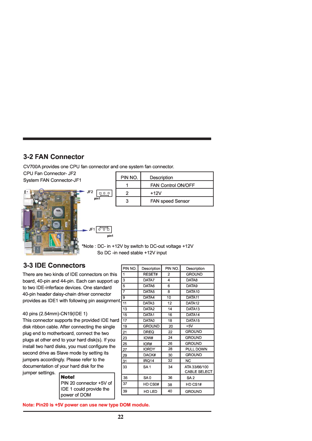 Intel CV702A, CV700A manual 3-2FAN Connector, 3-3IDE Connectors 