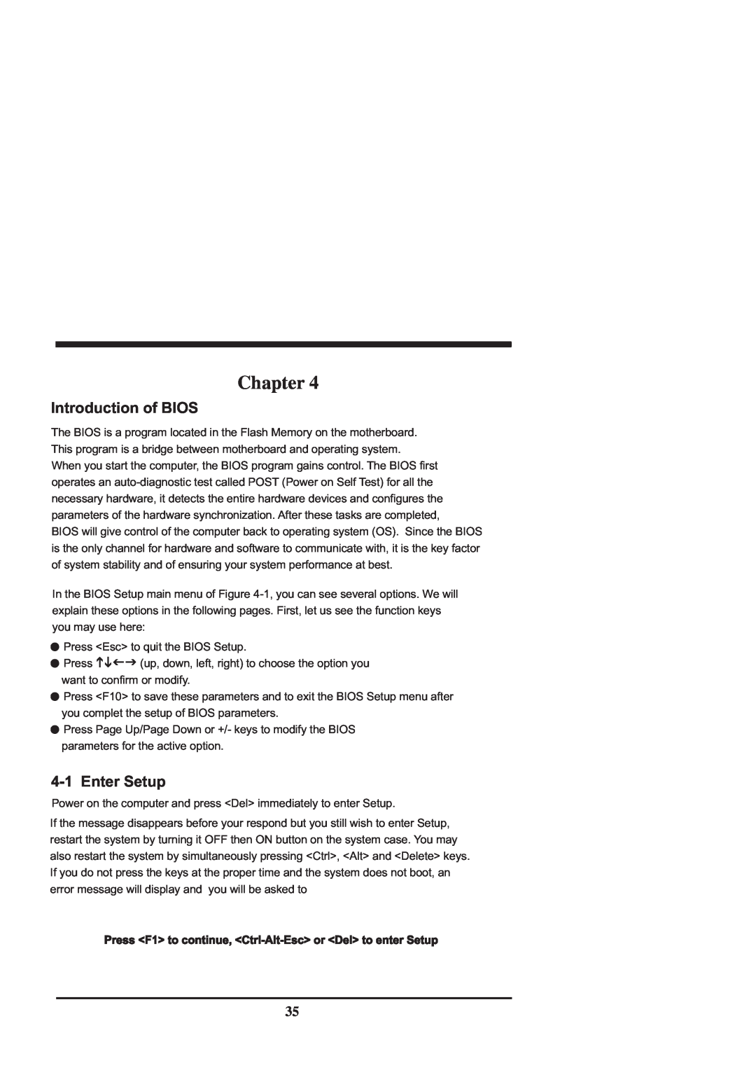 Intel CV702A, CV700A manual Chapter, Introduction of BIOS, 4-1Enter Setup 