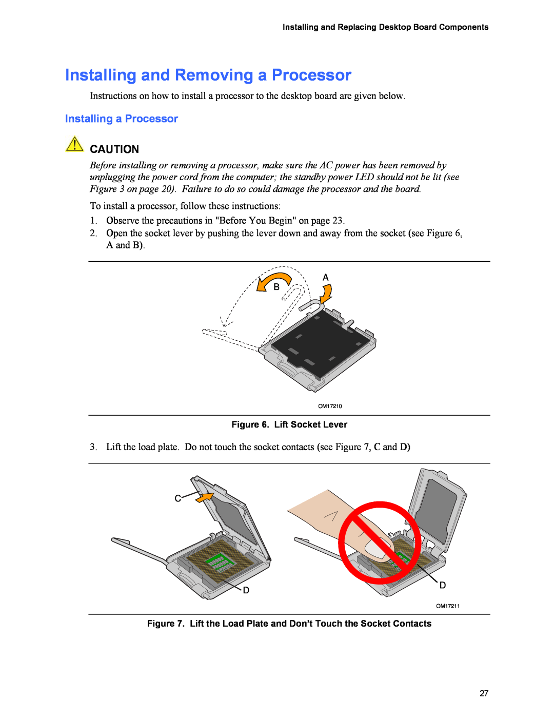 Intel D101GGC manual Installing and Removing a Processor, Installing a Processor 