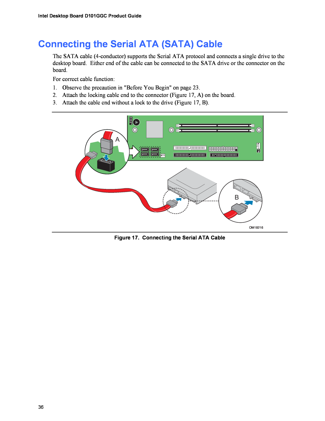 Intel D101GGC manual Connecting the Serial ATA SATA Cable 