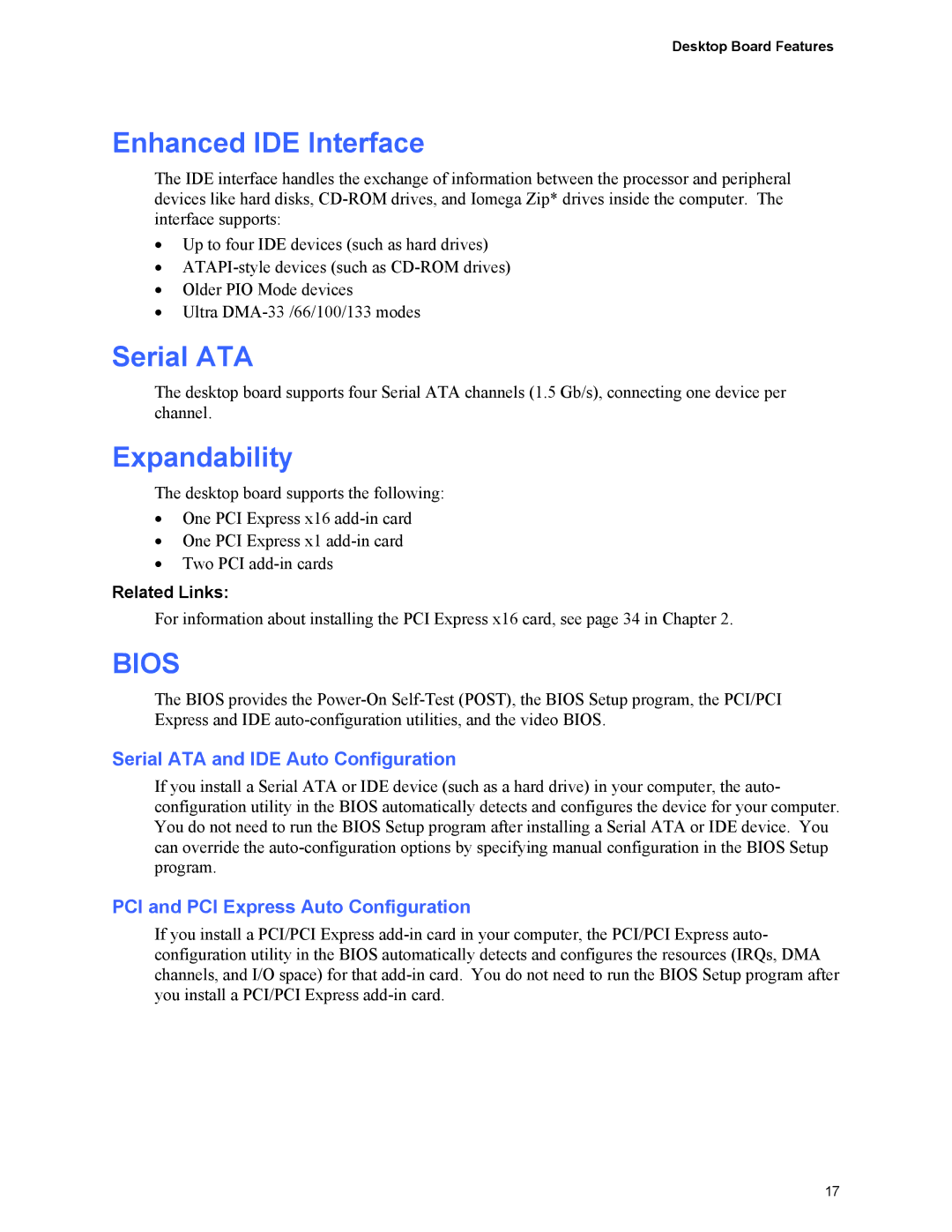 Intel D101GGC manual Enhanced IDE Interface, Expandability, Serial ATA and IDE Auto Configuration 