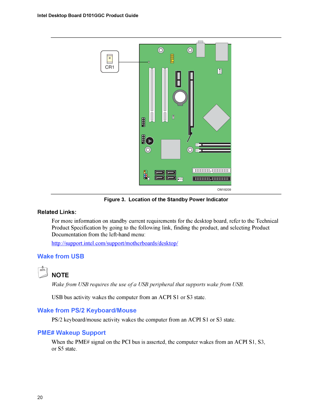 Intel D101GGC manual Wake from USB, Wake from PS/2 Keyboard/Mouse, PME# Wakeup Support 