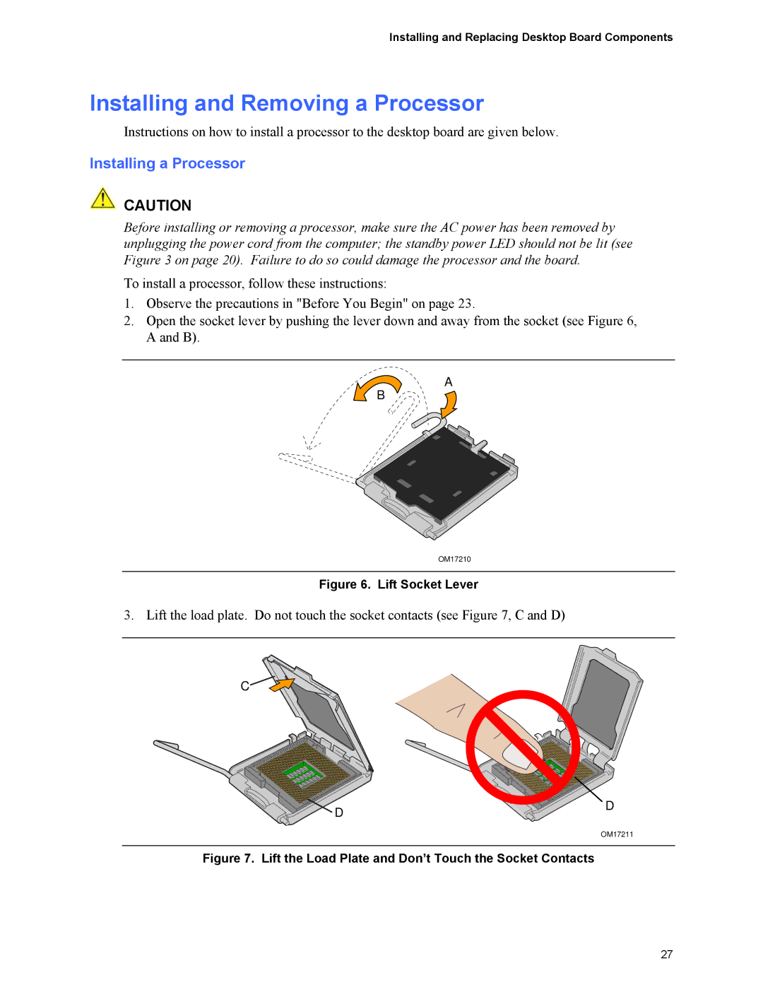 Intel D101GGC manual Installing and Removing a Processor, Installing a Processor 