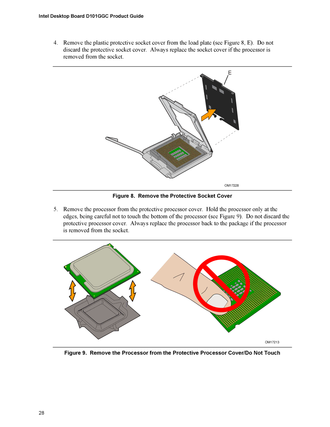 Intel D101GGC manual Remove the Protective Socket Cover 