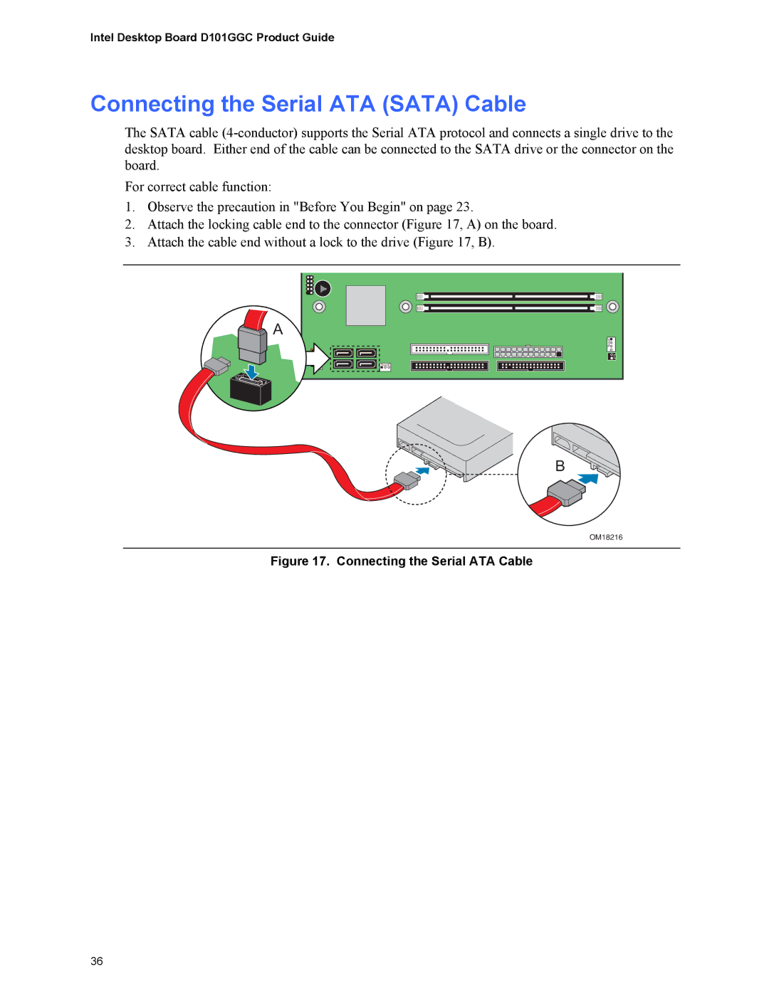 Intel D101GGC manual Connecting the Serial ATA Sata Cable, Connecting the Serial ATA Cable 