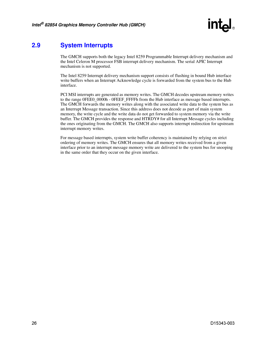 Intel D15343-003 manual System Interrupts 