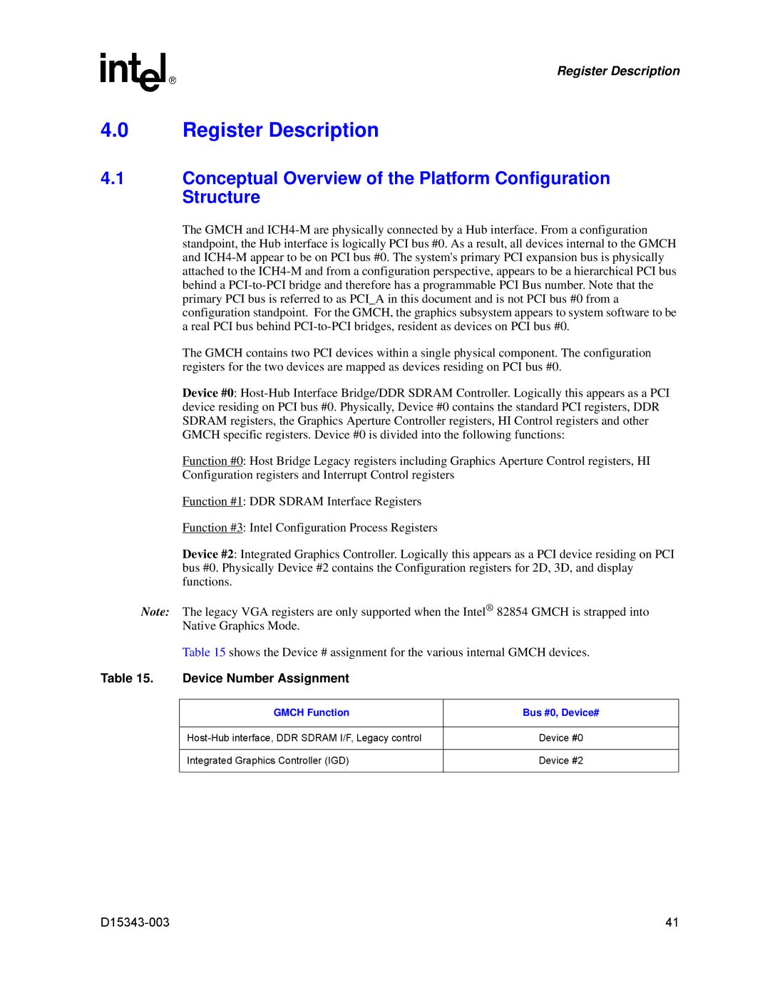 Intel D15343-003 manual Conceptual Overview of the Platform Configuration Structure, Device Number Assignment 