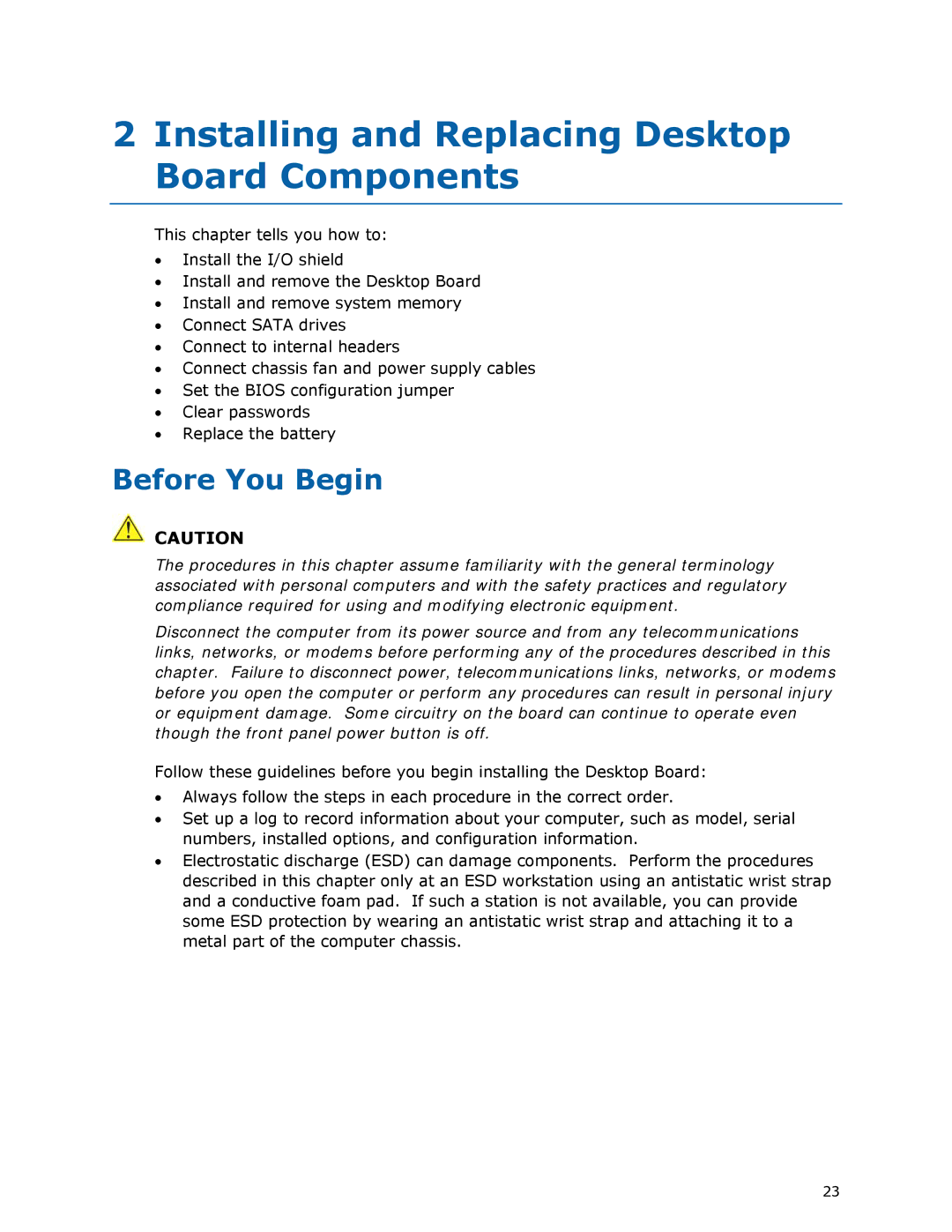 Intel D425KT manual Installing and Replacing Desktop Board Components, Before You Begin 