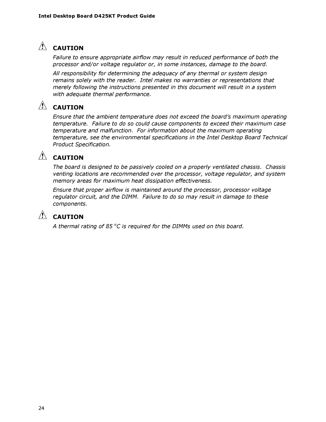 Intel manual Intel Desktop Board D425KT Product Guide 