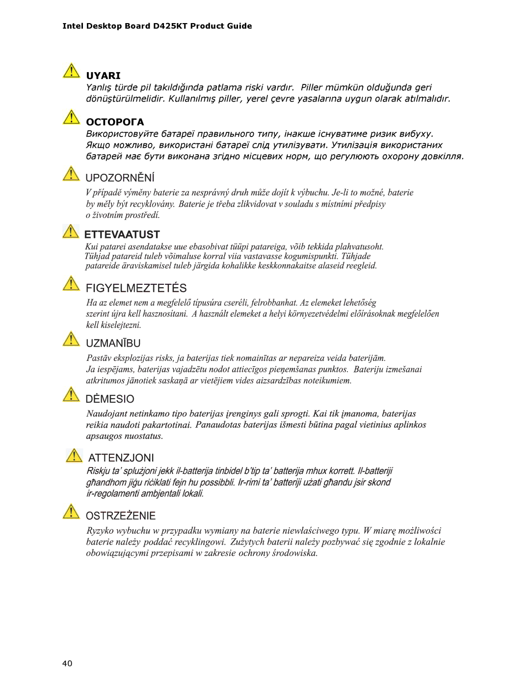 Intel D425KT manual Uyari 