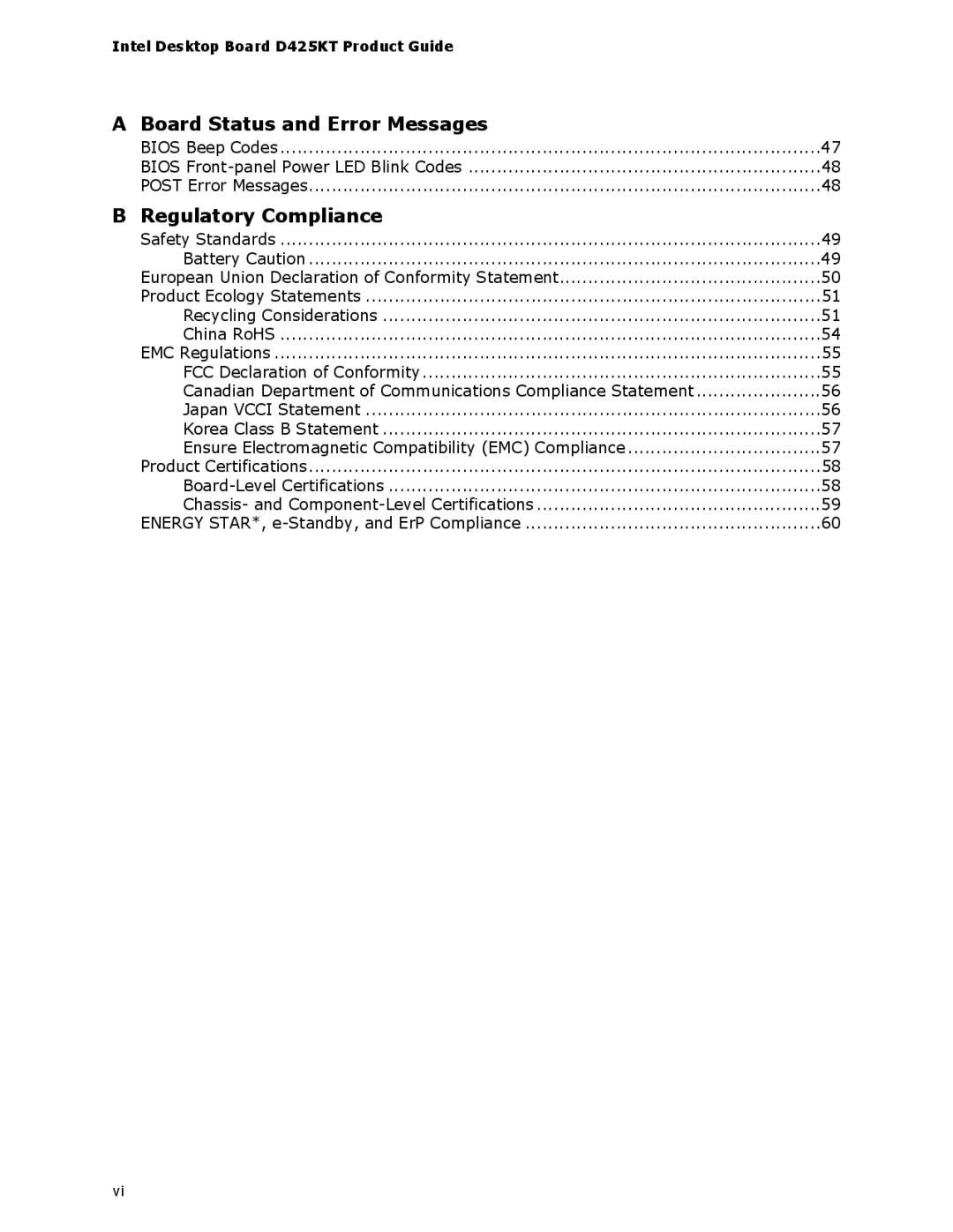 Intel D425KT manual Board Status and Error Messages 