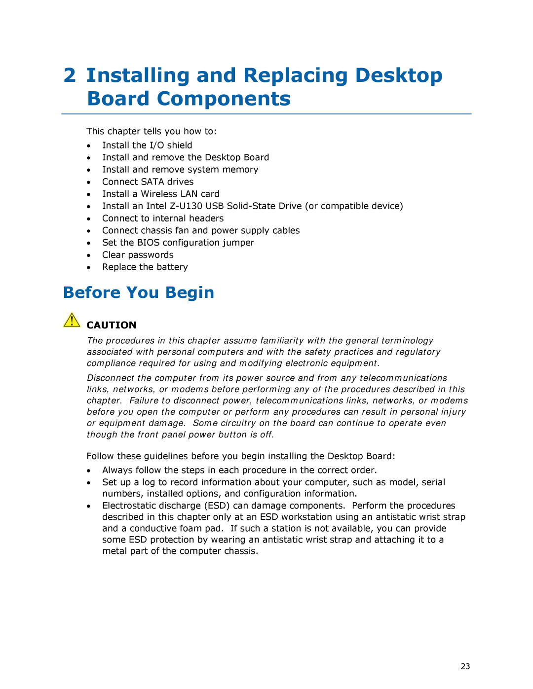 Intel D510MO manual Installing and Replacing Desktop Board Components, Before You Begin 