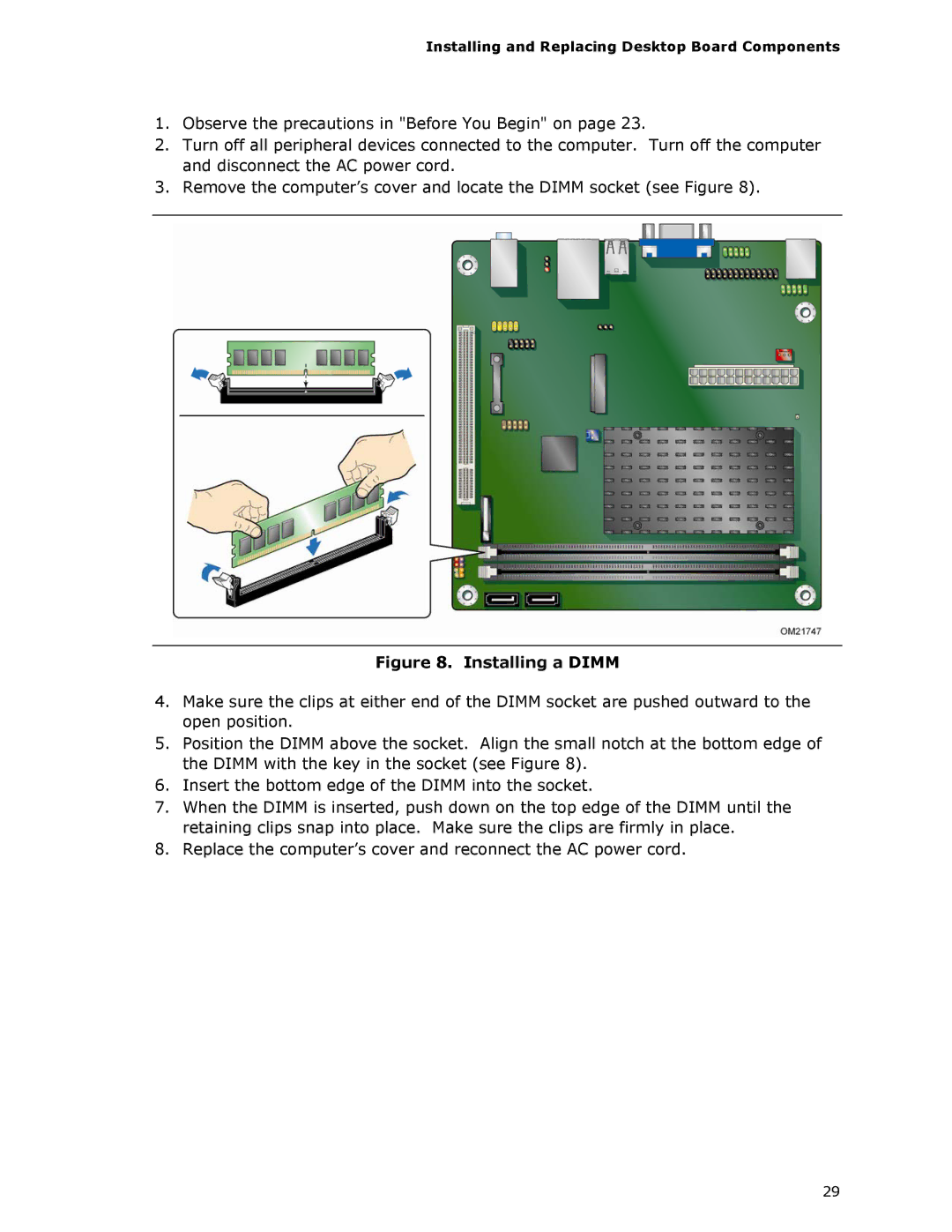 Intel D510MO manual Installing a Dimm 