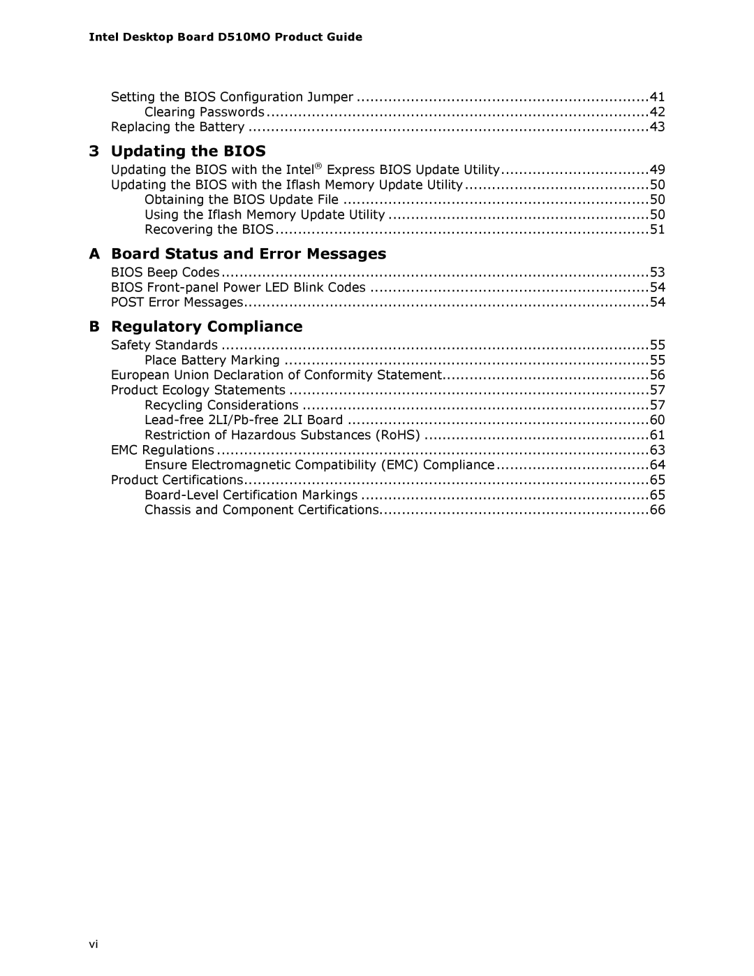 Intel D510MO manual Board Status and Error Messages 