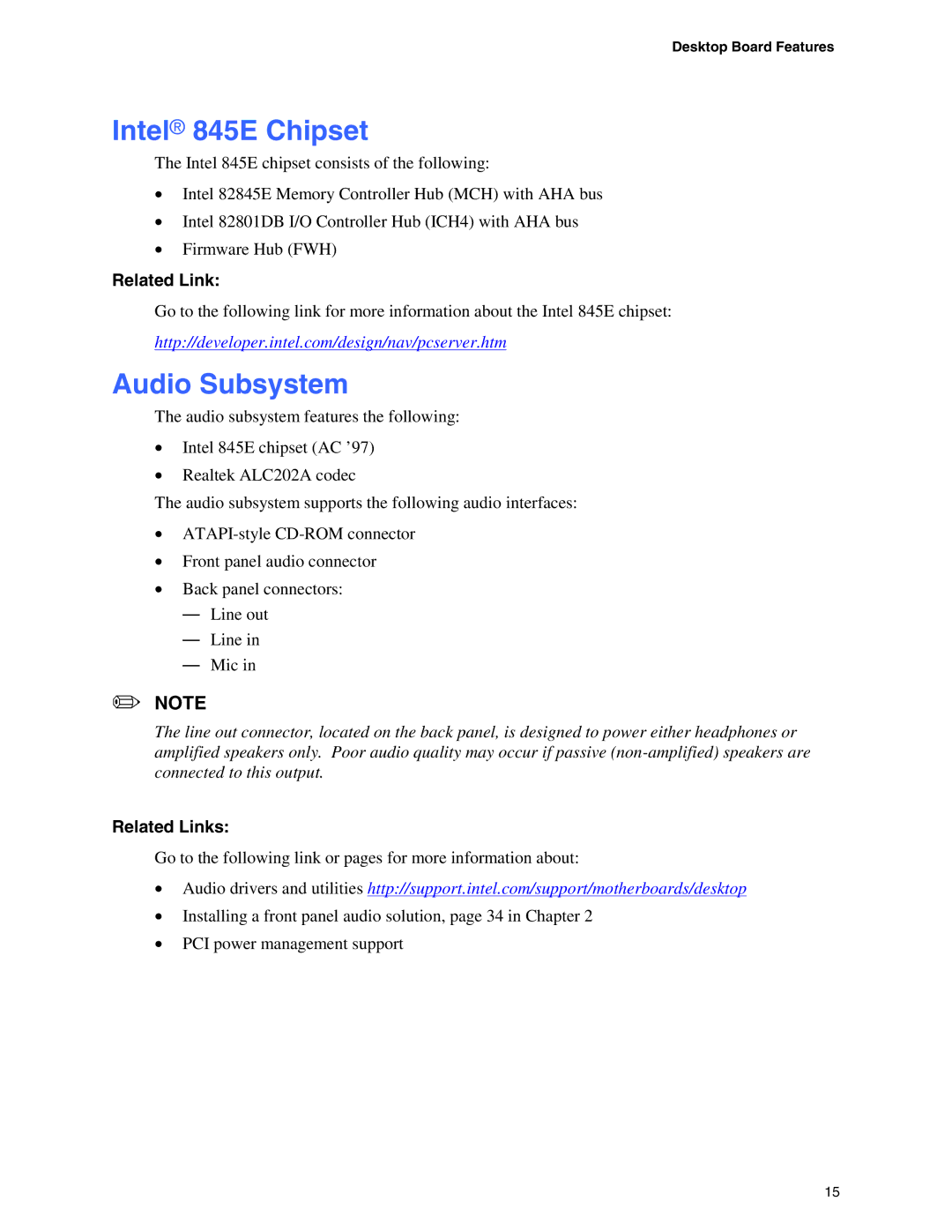 Intel D845EPI manual Intel 845E Chipset, Audio Subsystem 