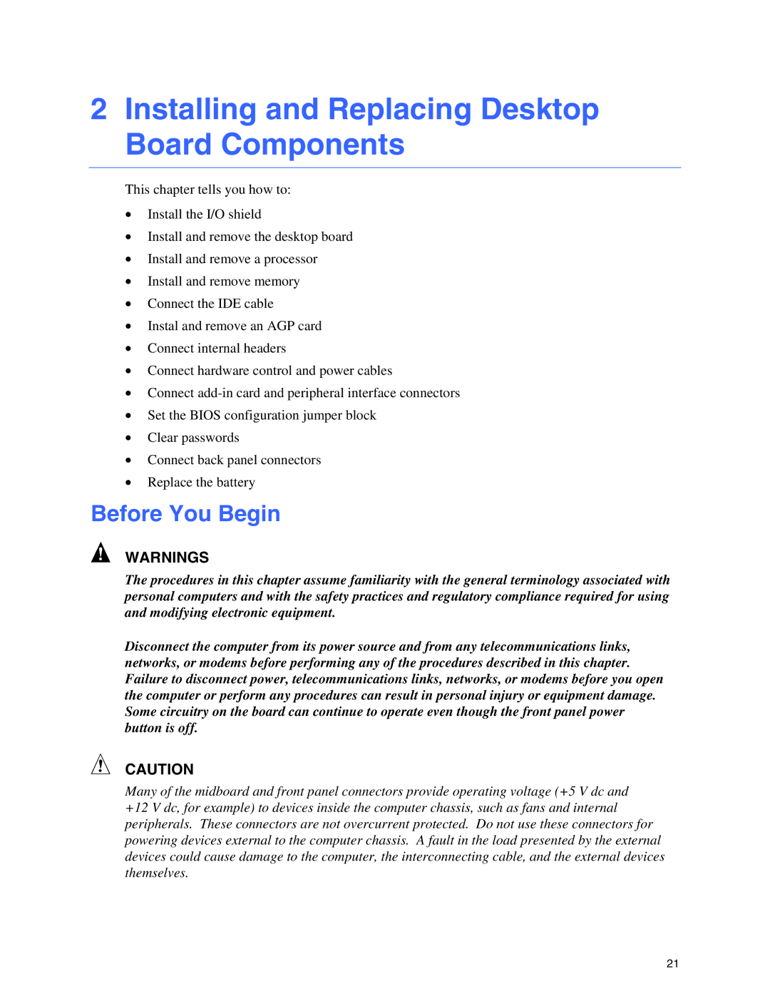 Intel D845EPI manual Installing and Replacing Desktop Board Components, Before You Begin 