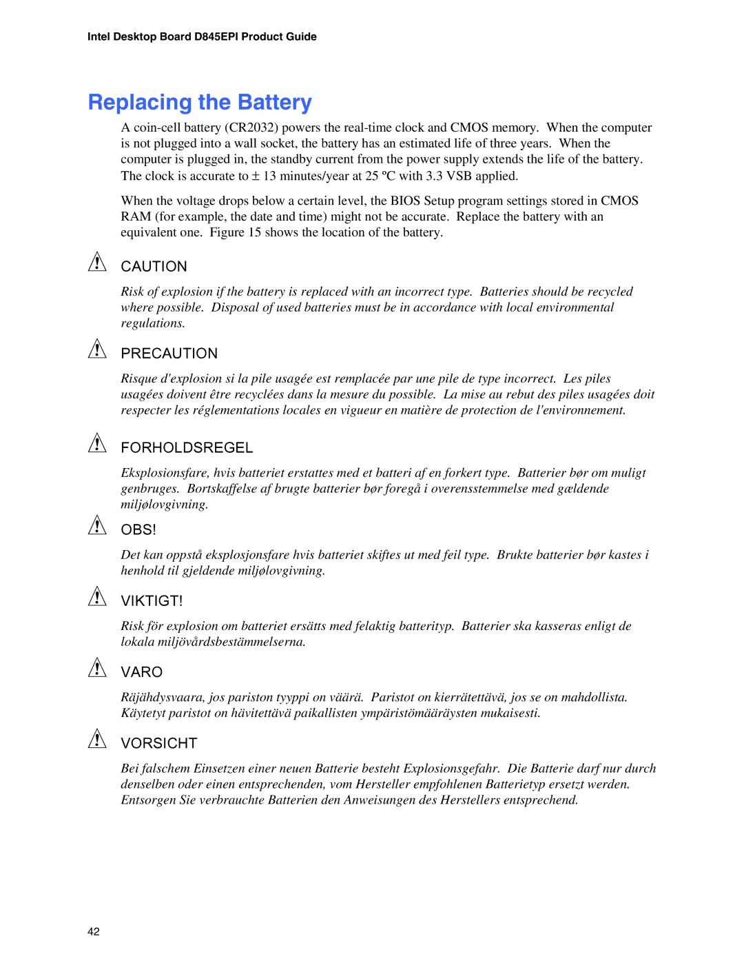 Intel D845EPI manual Replacing the Battery, $87,21 