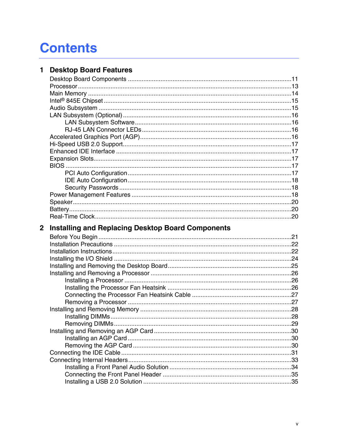 Intel D845EPI manual Contents 