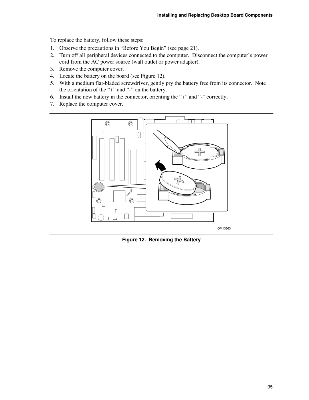 Intel D845EBG2, D845EPT2 manual Removing the Battery 