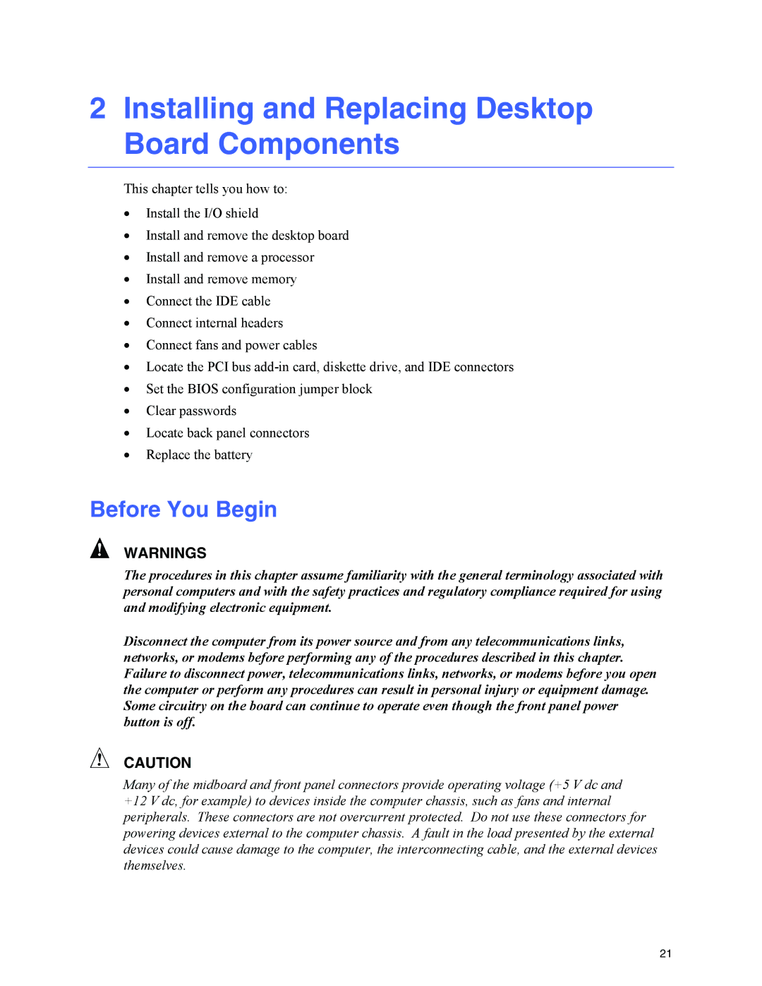 Intel D845GVFN manual Installing and Replacing Desktop Board Components, Before You Begin 