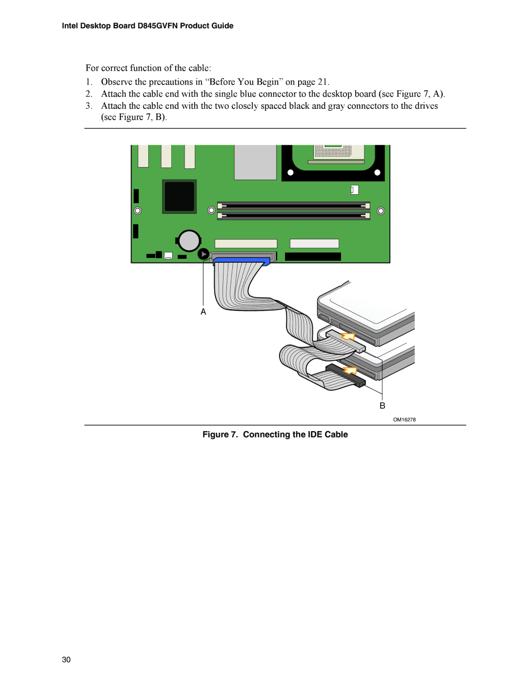 Intel D845GVFN manual Connecting the IDE Cable 