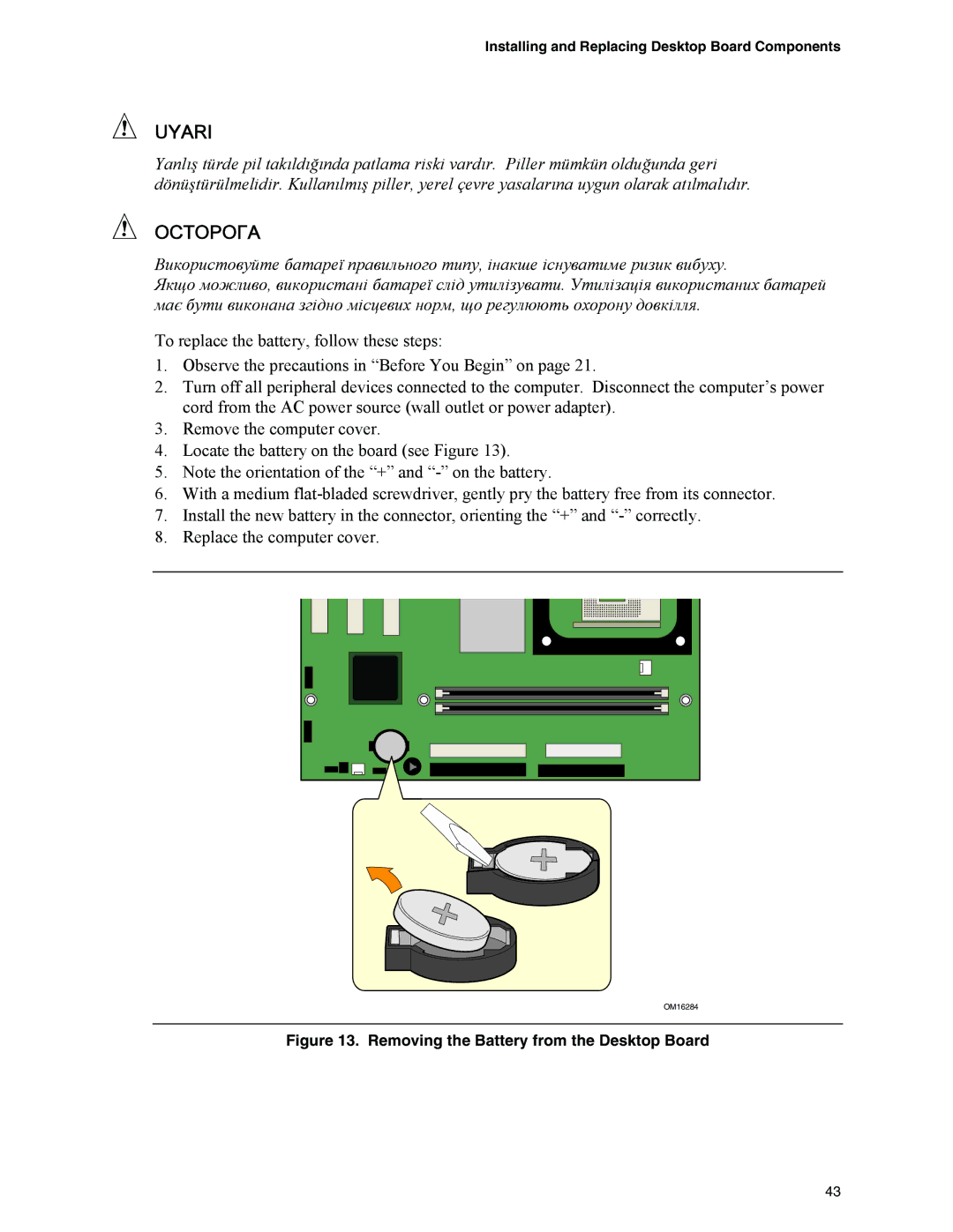 Intel D845GVFN manual Uyari 