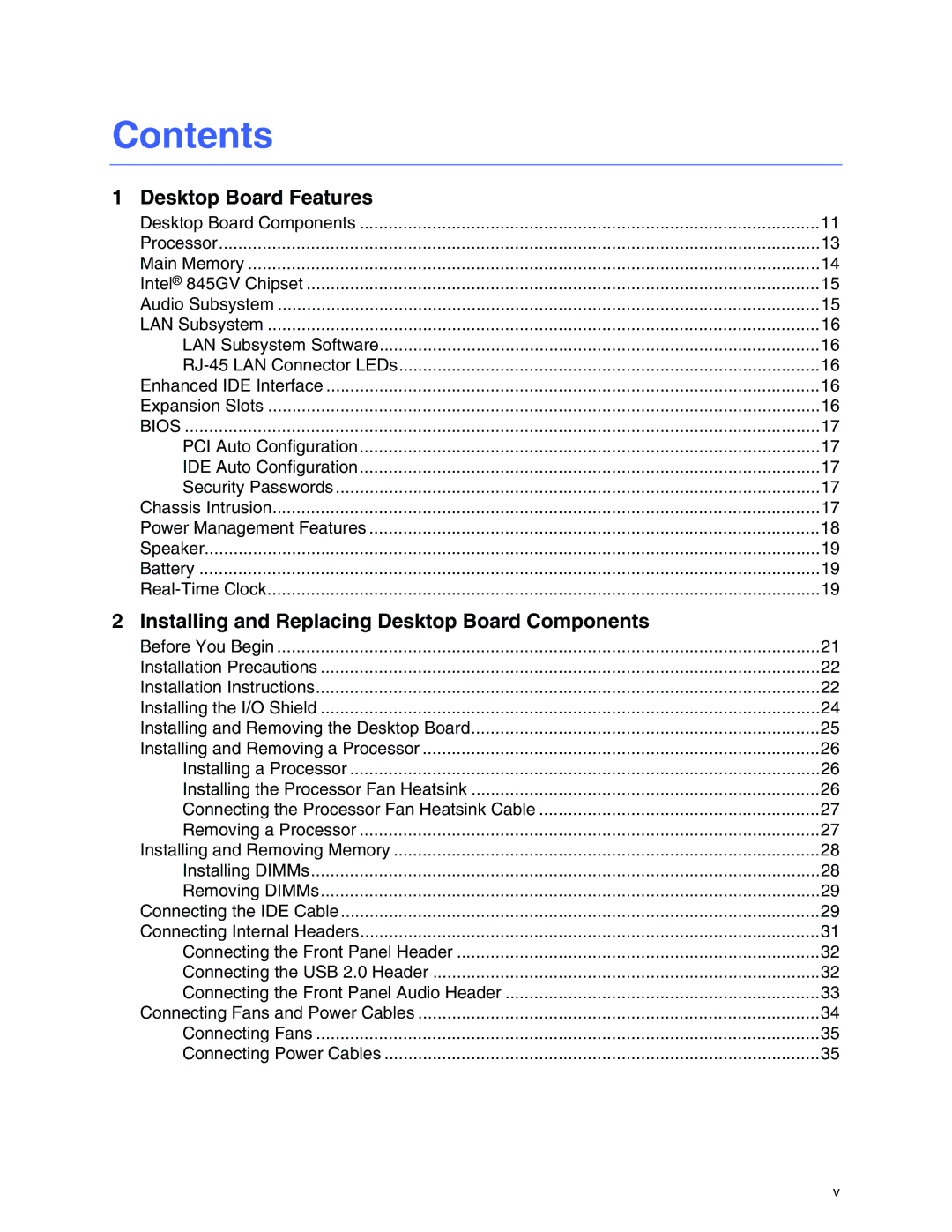 Intel D845GVFN manual Contents 