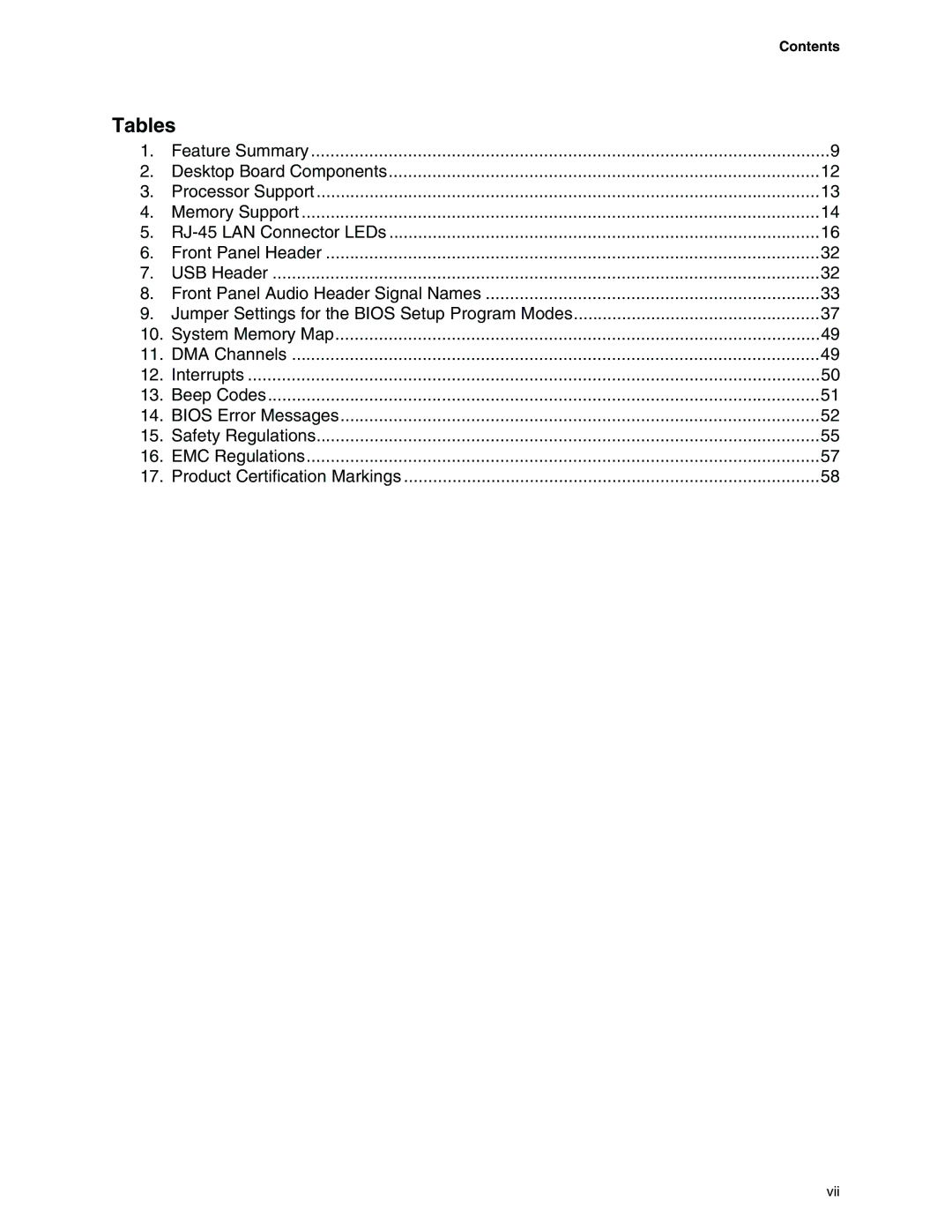 Intel D845GVFN manual Tables, Contents 