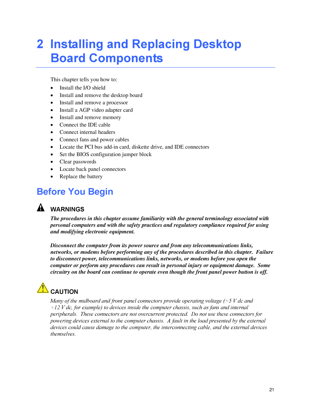 Intel D845PEMY manual Installing and Replacing Desktop Board Components, Before You Begin 