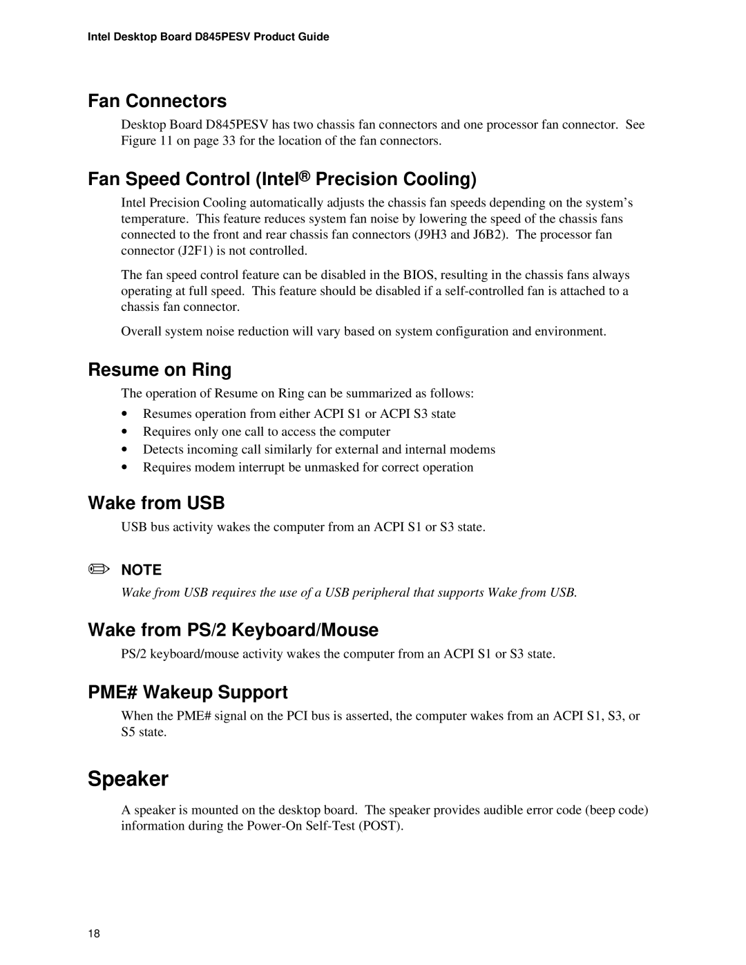 Intel D845PESV manual Speaker 