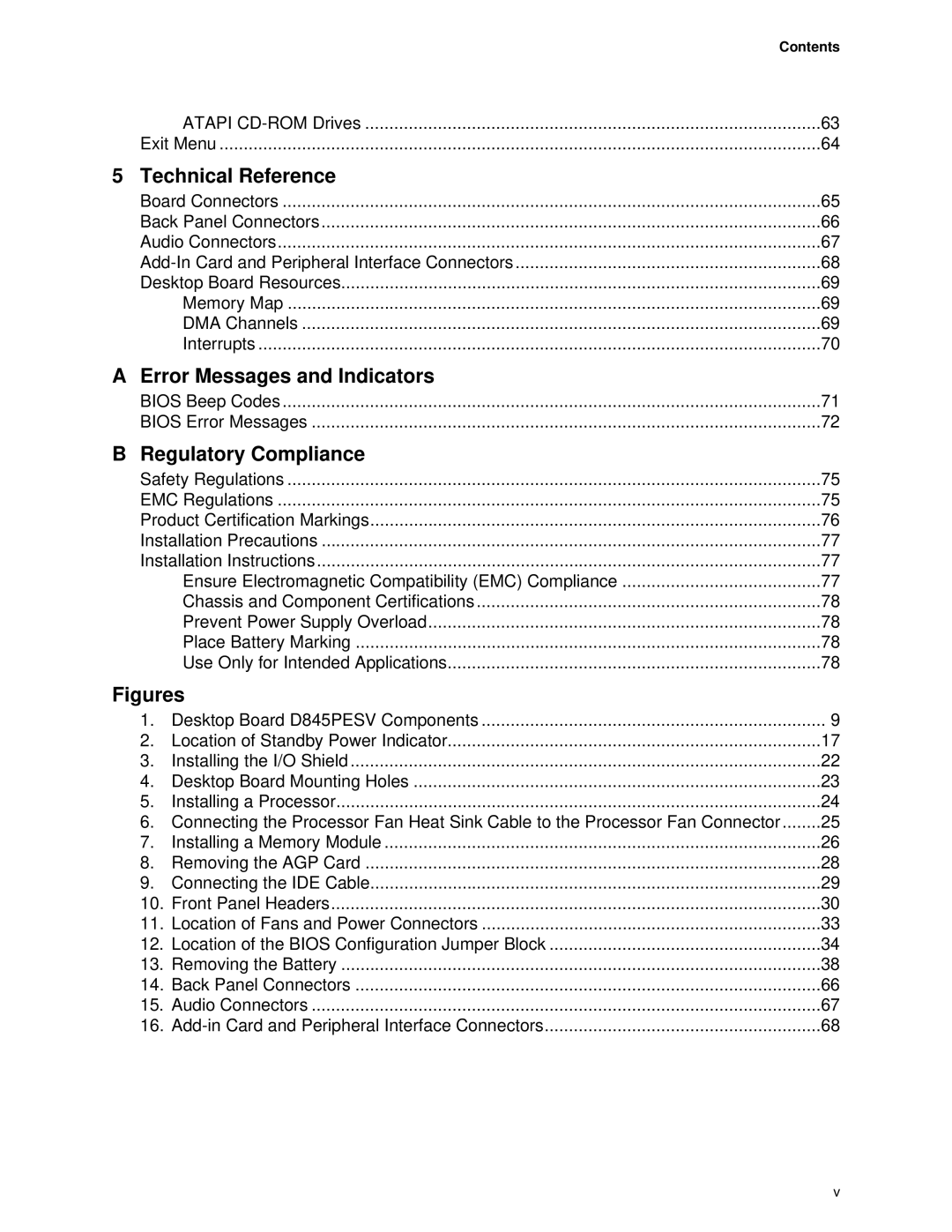 Intel D845PESV manual Technical Reference, Contents 