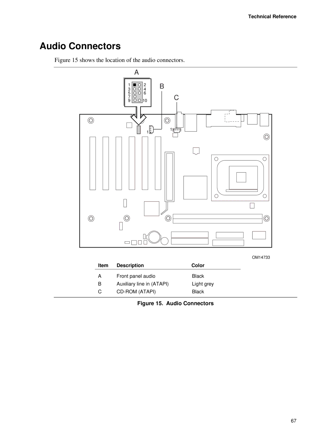 Intel D845PESV manual Shows the location of the audio connectors, Audio Connectors 