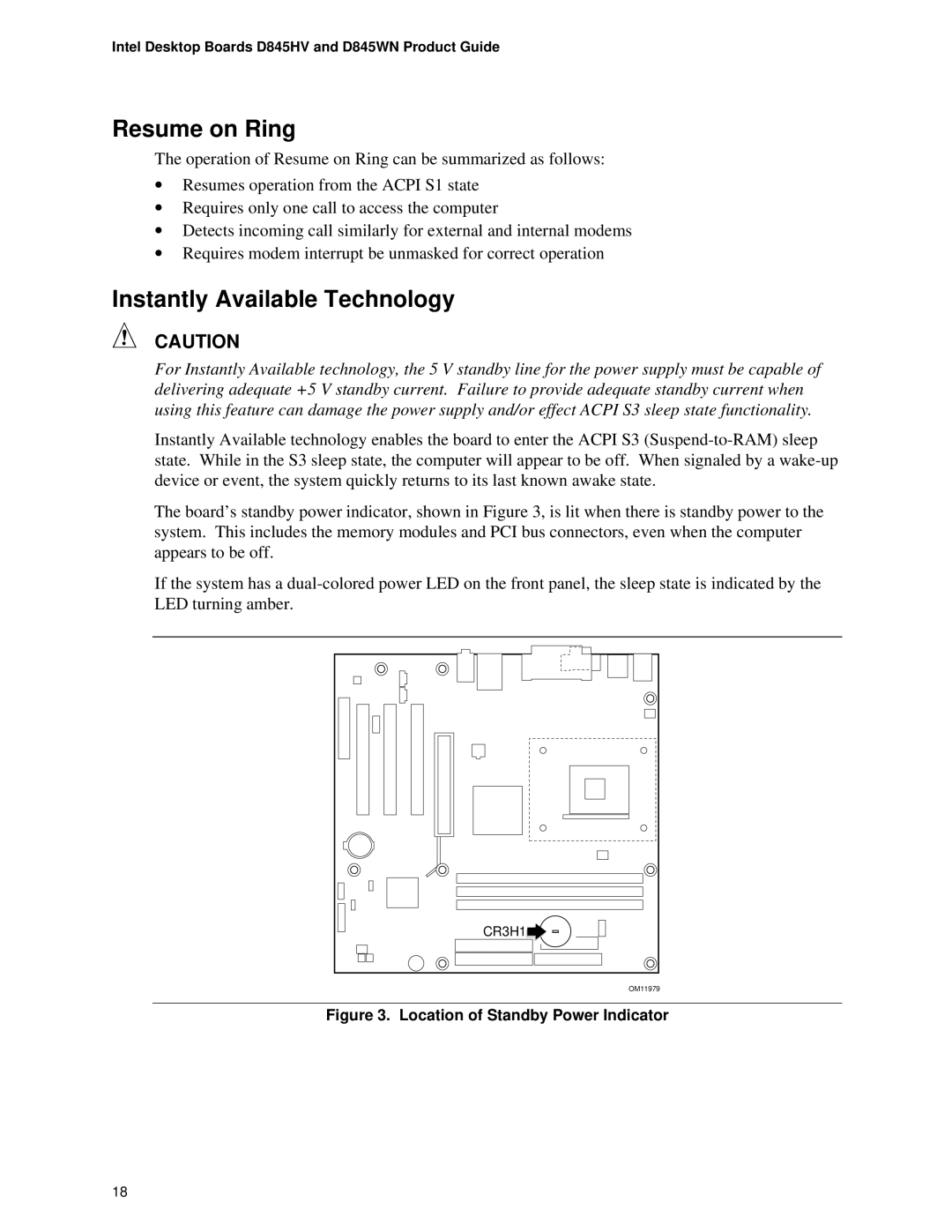 Intel D845WN, D845HV manual Resume on Ring, Instantly Available Technology 