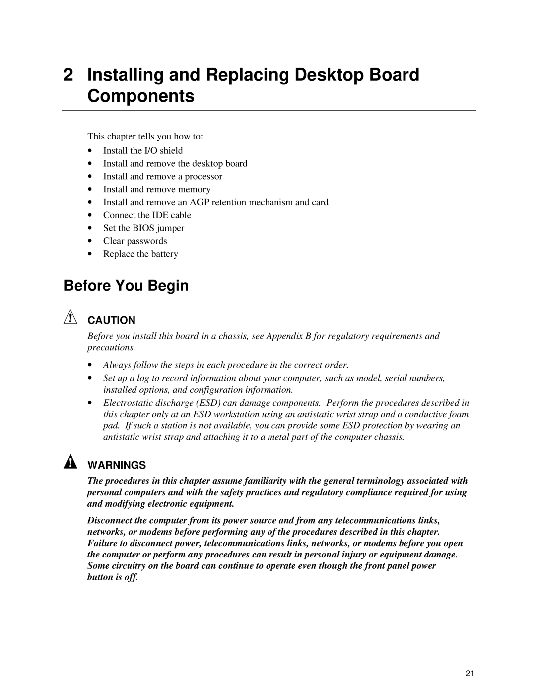 Intel D845HV, D845WN manual Installing and Replacing Desktop Board Components, Before You Begin 