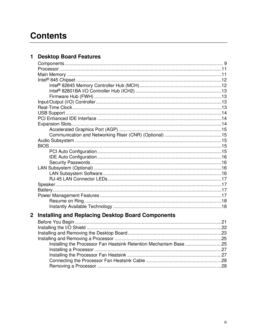 Intel D845HV, D845WN manual Contents 