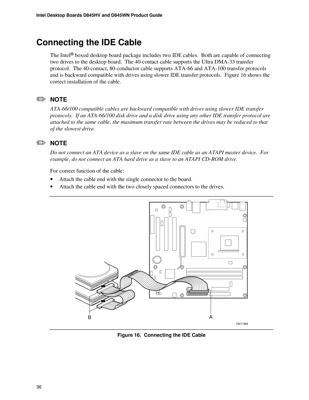 Intel D845WN, D845HV manual Connecting the IDE Cable 