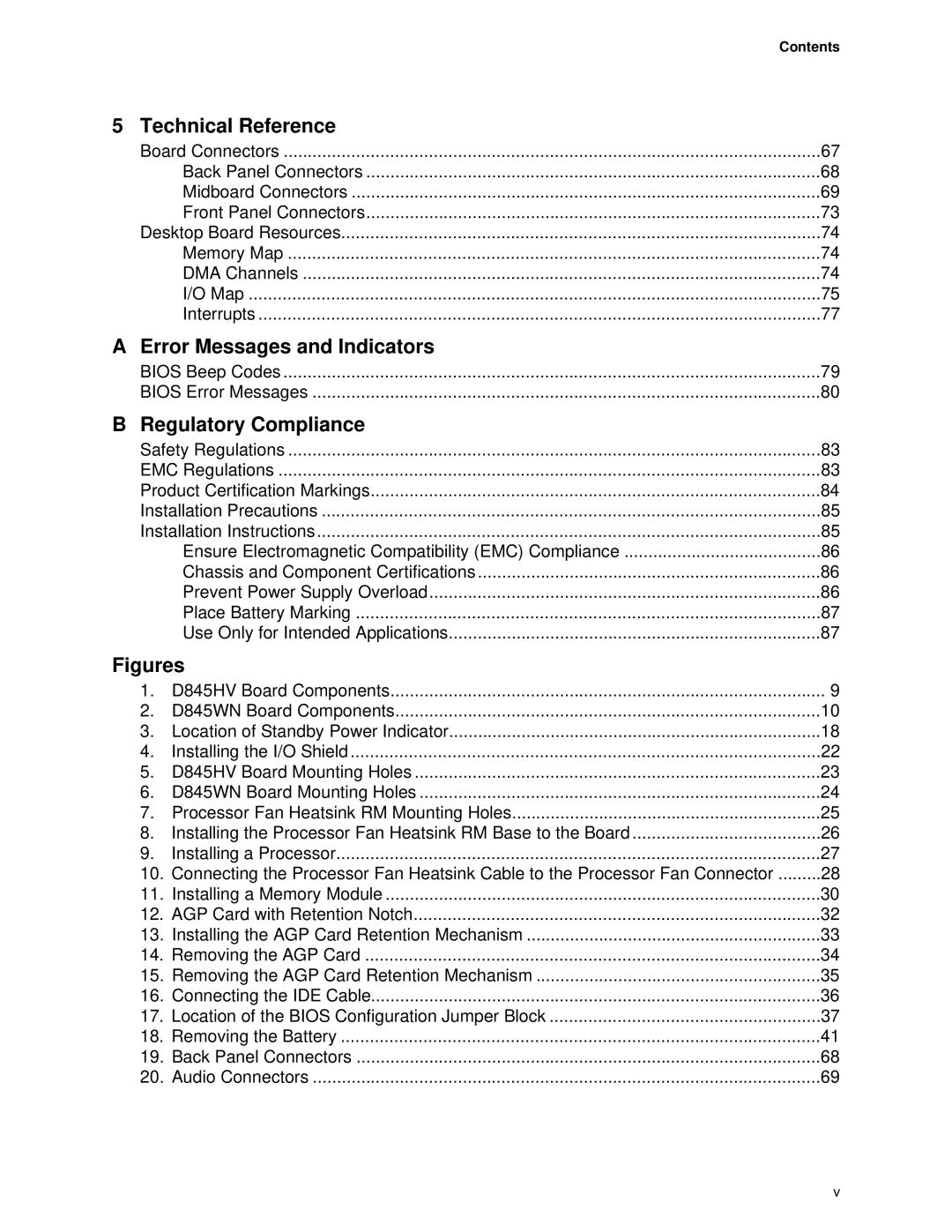 Intel D845HV, D845WN manual Technical Reference, Contents 