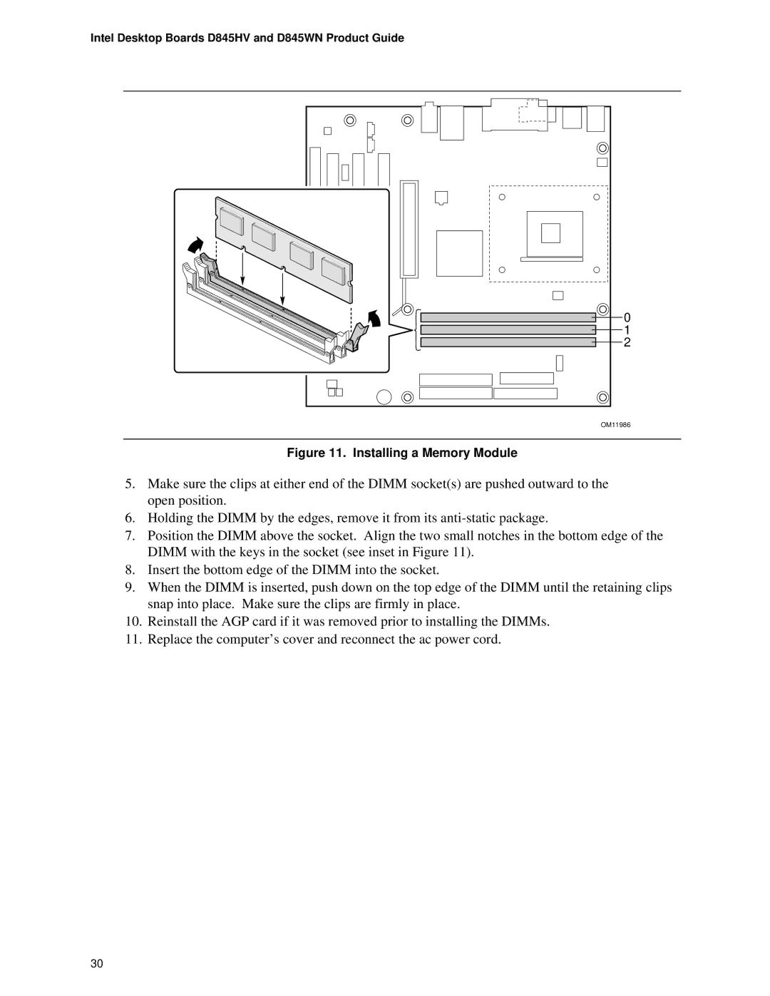 Intel D845WN, D845HV manual Installing a Memory Module 