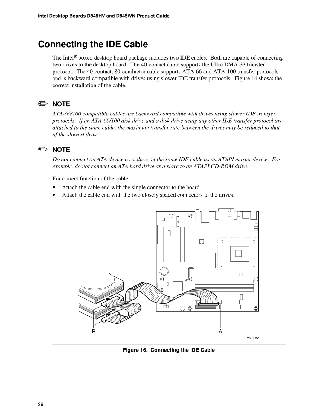 Intel D845WN, D845HV manual Connecting the IDE Cable 