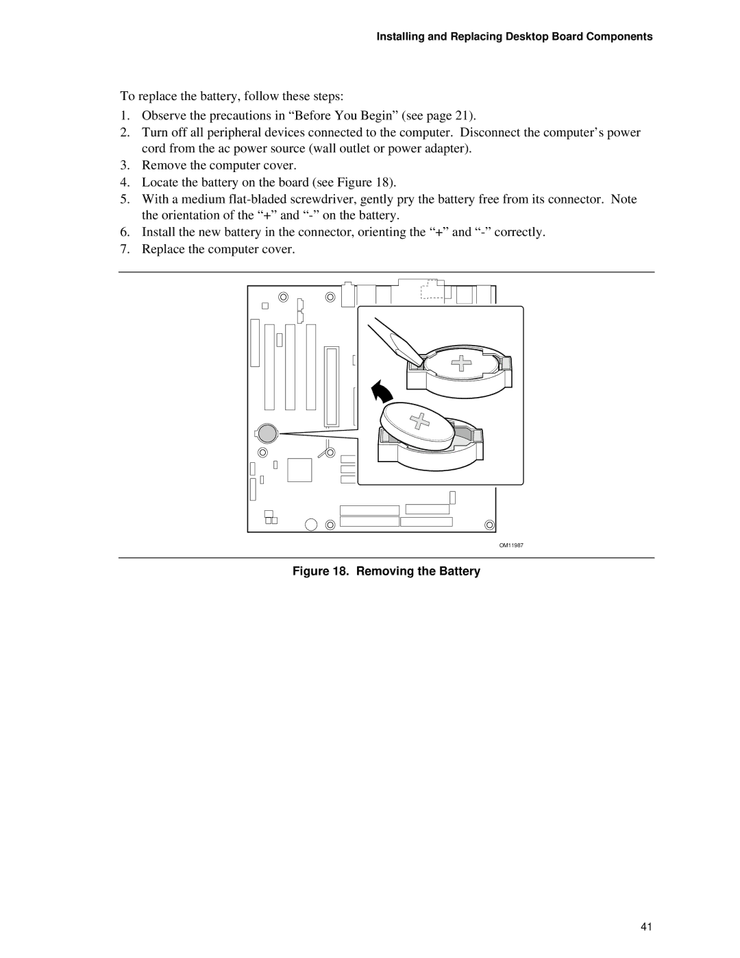 Intel D845HV, D845WN manual Removing the Battery 