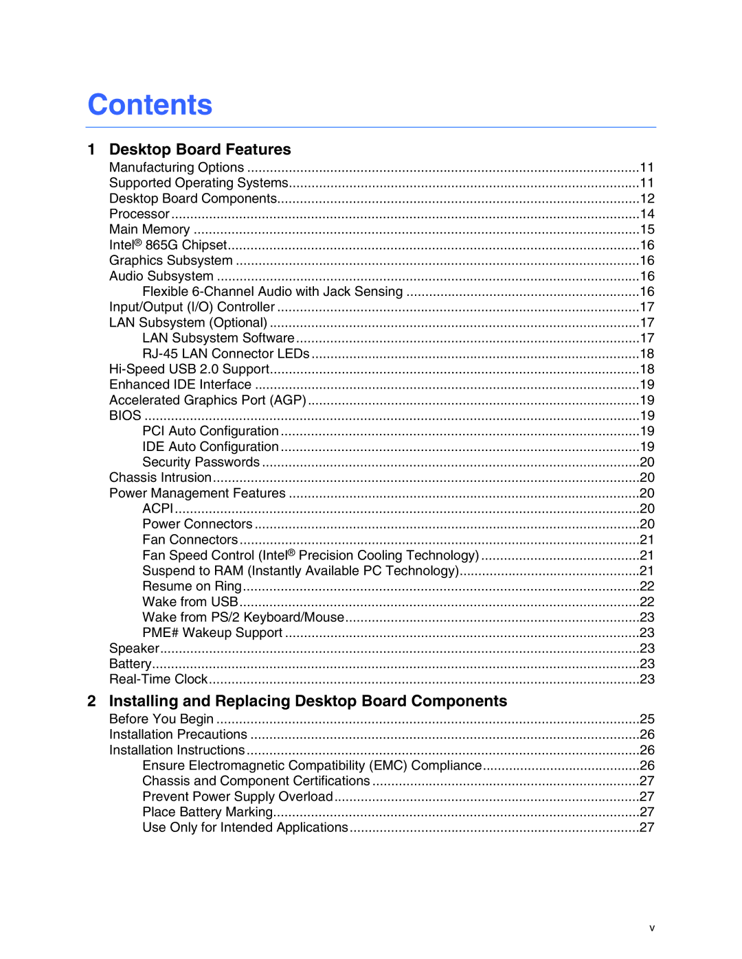 Intel D865GBF, D865GLC manual Contents 