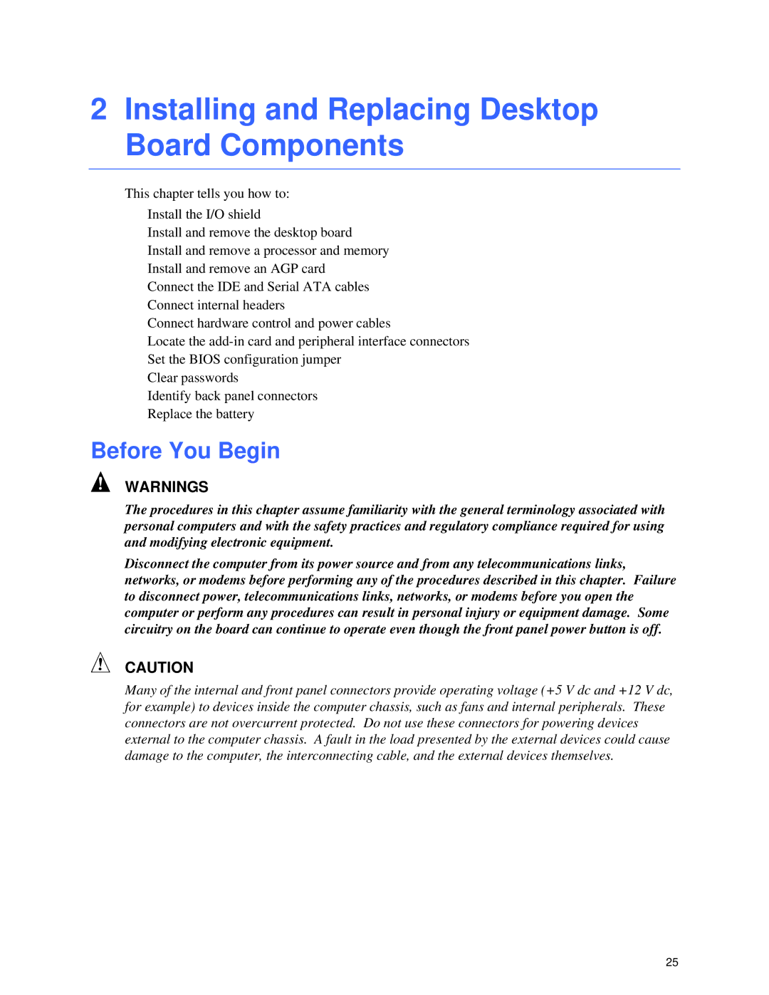 Intel D865GRH manual Installing and Replacing Desktop Board Components, Before You Begin 