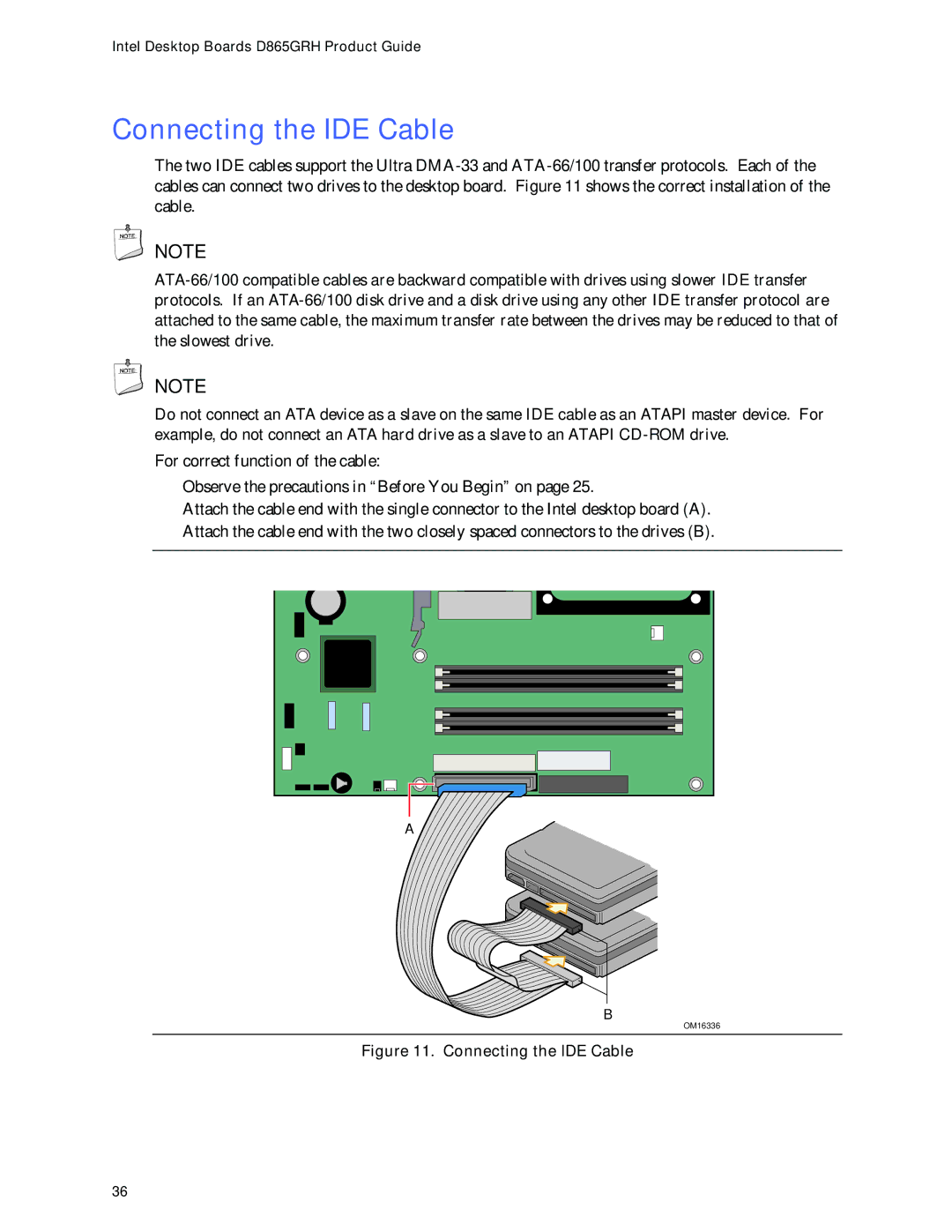 Intel D865GRH manual Connecting the IDE Cable 