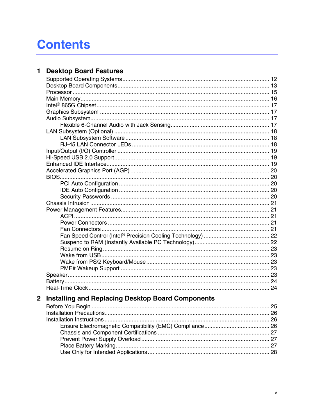 Intel D865GRH manual Contents 