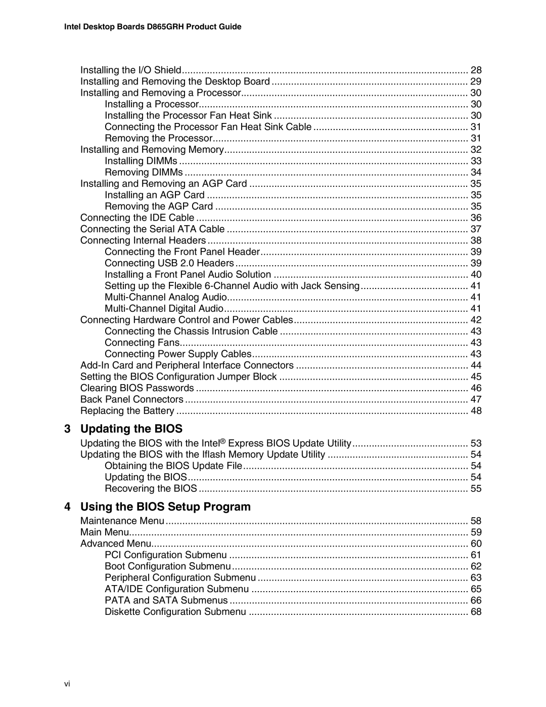 Intel D865GRH manual Updating the Bios 