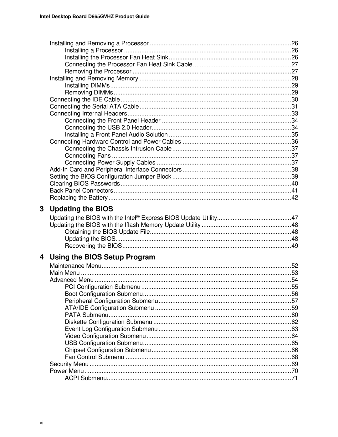 Intel D865GVHZ manual Updating the Bios 