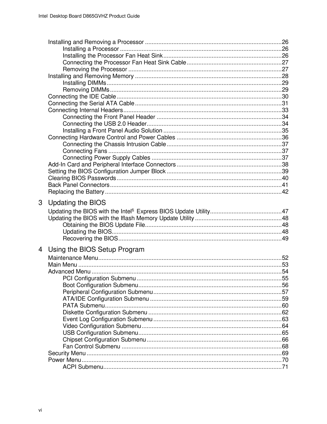 Intel D865GVHZ manual Updating the Bios 