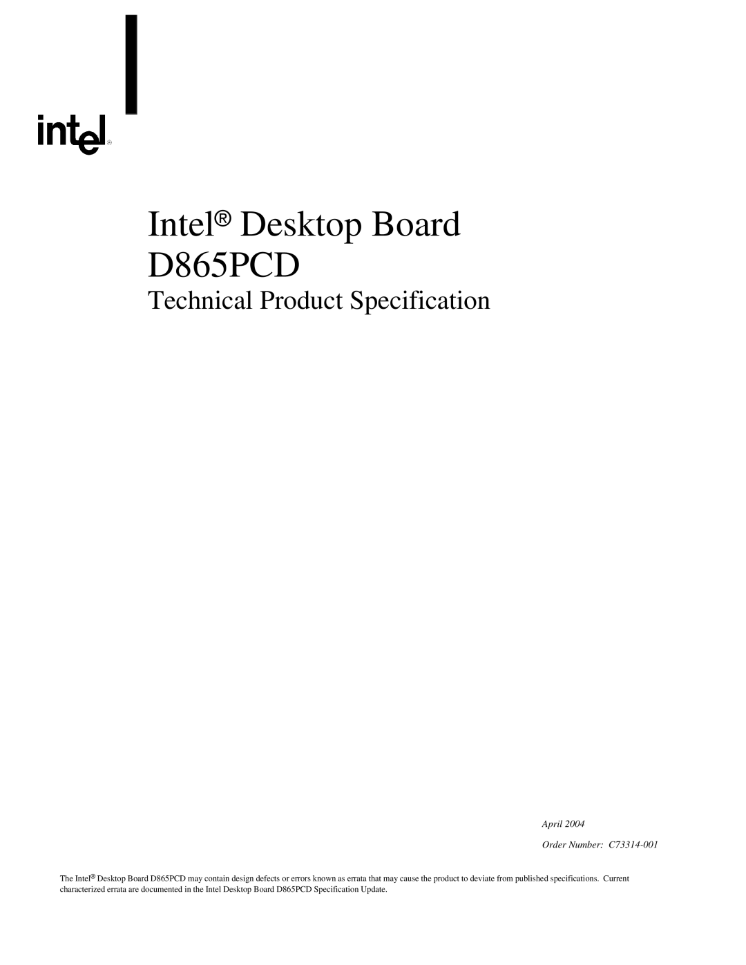 Intel D865PCD specifications 